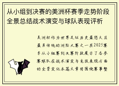 从小组到决赛的美洲杯赛季走势阶段全景总结战术演变与球队表现评析 从小组到决赛的美洲杯赛季走势阶段全景总结战术演变与球队表现评析